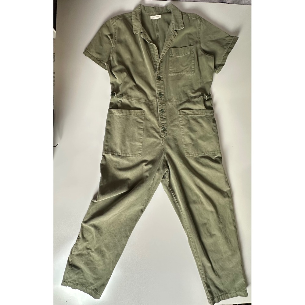 Lucky Brand Utility Flight Jumpsuit Olive Green Cotton Short Sleeve Size XL READ - Picture 12 of 13